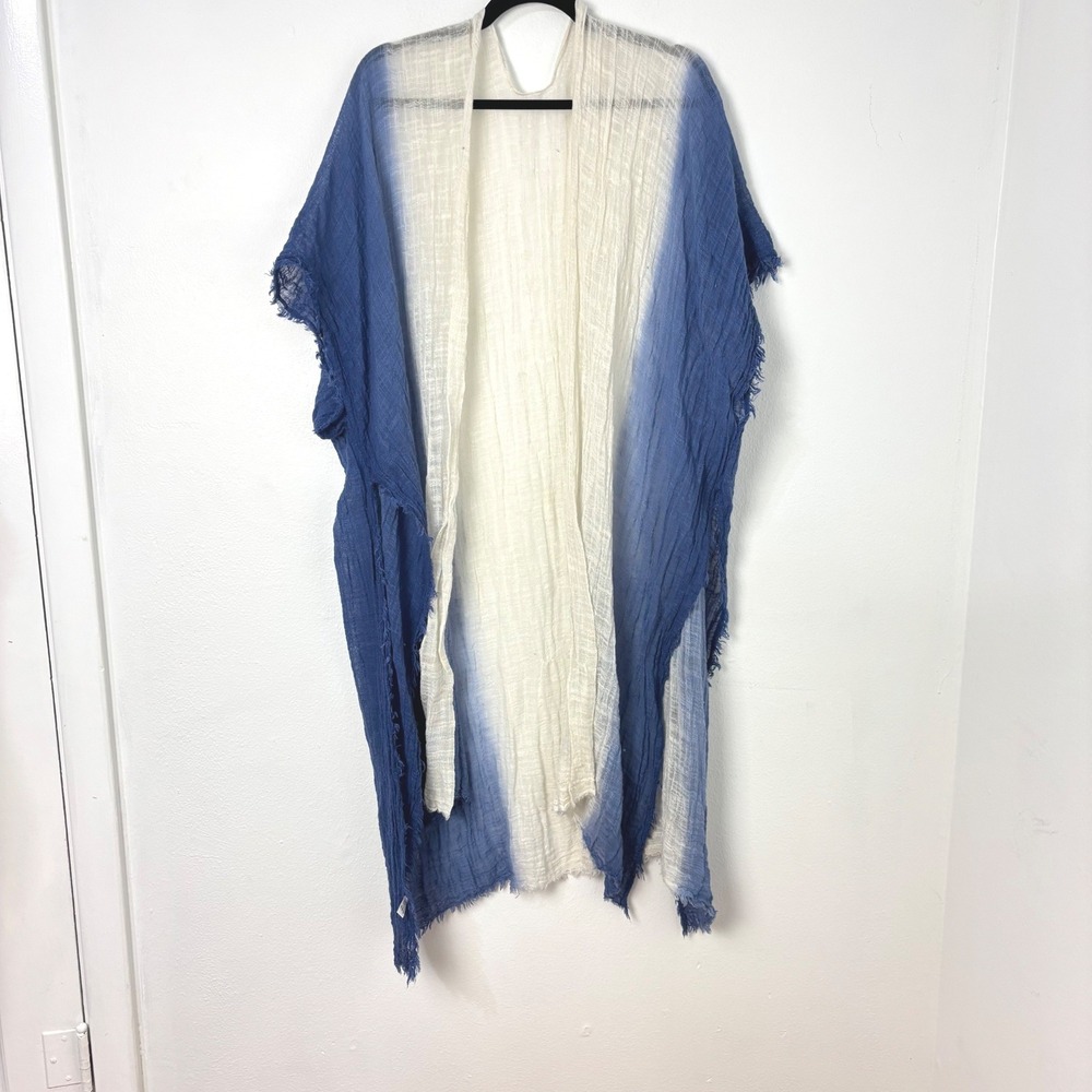 Unbranded Blue White Ombre Cotton Gauze Duster Kimono Cardigan Boho Women OS